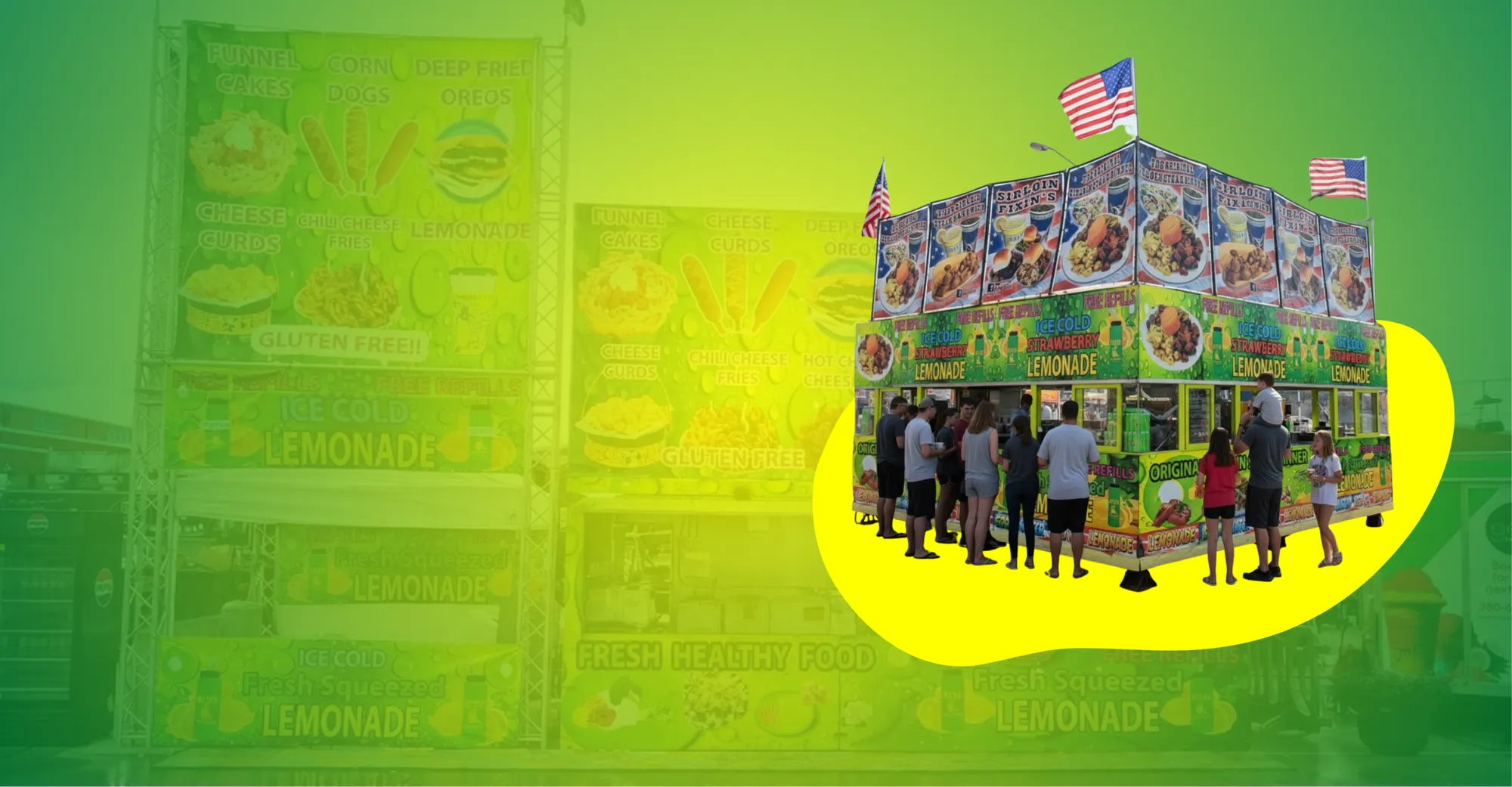 Concession food vendor operation with equipment and setup